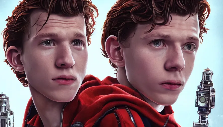 Prompt: Tom Holland is Doctor Who, hyperdetailed, artstation, cgsociety, 8k