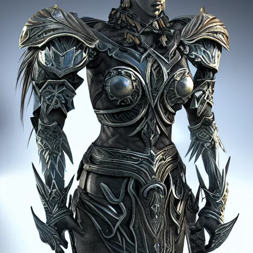 Image similar to ancient hybrid majestic elf warrior armor concept art, intricate artwork masterpiece, very coherent artwork, cinematic, very coherent artwork, trending on cg society, ultra high quality model, production quality cinema model, high detail chromatic ink outline, octane render, hyper realism, high detail, octane render, High contrast, highly detailed black ink outline