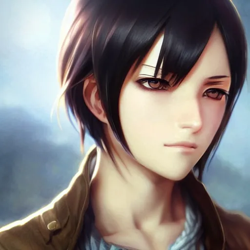 Image similar to mikasa ackerman, bokeh, beautiful face!!!!, 2 7 years old, cg animation, lifelike, animated, realistic, character select portrait, by artgerm, greg rutkowski, alphonse mucha, 3 d