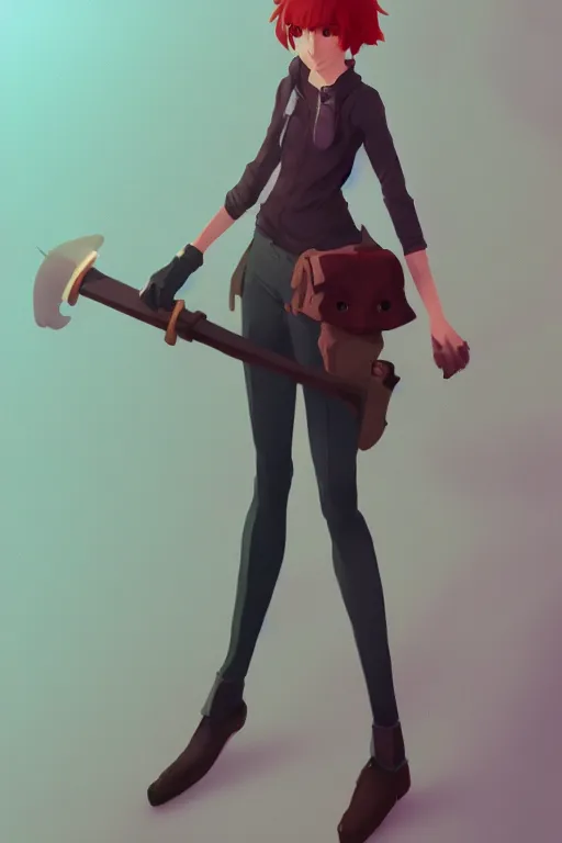 Image similar to fursona, a full body portrait of a the sellsword marissa bell, short red hair, fantasy, makoto shinkai, james gilleard, very detailed, matte, gaussian blur