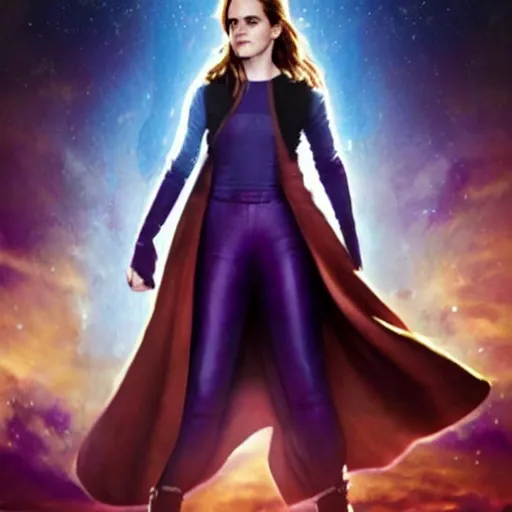 Prompt: Full body poster of Emma Watson as Thanos