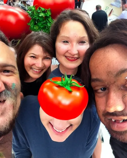 Prompt: creative designer selfie with huge tomato