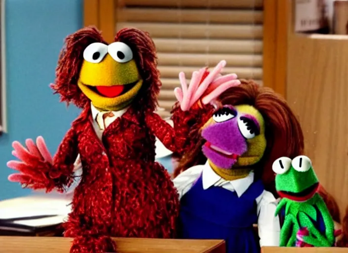 Image similar to film still of!!! muppet muppet!!!!! pam beesly as a muppet muppet muppet as a muppet as a muppetin the tv show the office