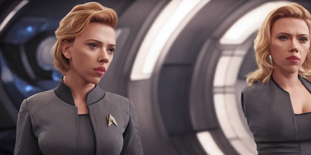 Prompt: Scarlett Johansson is the captain of the Enterprise in the new Star Trek movie
