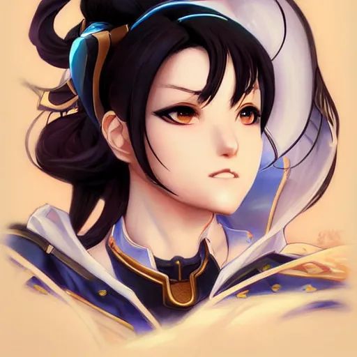 Prompt: A beautiful semi realistic anime portrait of Chun li, by Stanley Artgerm Lau, WLOP, Ross Tran, James Jean, Andrei Riabovitchev, Marc Simonetti, and Sakimichan, Hyung Tae Kim, trending on artstation H- 768