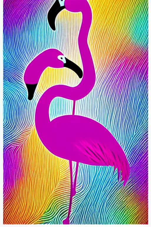 Image similar to minimalist boho style art of a colorful flamingo, illustration, vector art