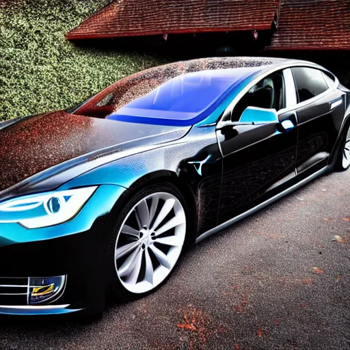 Image similar to full length photo of a tesla model s as a limousine, advertising photography, hdr 8 k photo