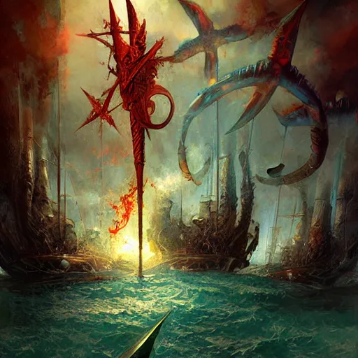 Prompt: The battle of the Trident by Marc Simonetti