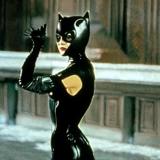 Prompt: “a still of Christina Ricci as Catwoman in Batman Returns”