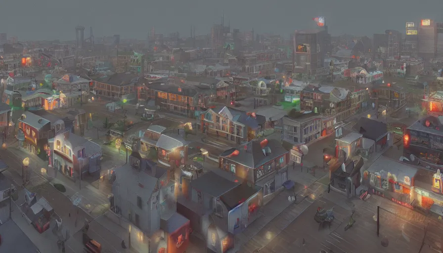 Image similar to midwest town with crowded square, cloudy day, volumetric light, small town, hyperdetailed, artstation, cgsociety, 8 k