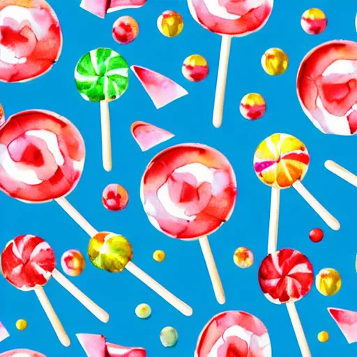 Prompt: repeating pattern seamless. watercolor. candy lollipop.