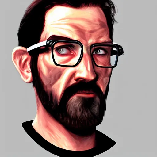 Image similar to portrait of gordon freeman from half life, highly detailed, centered, solid color background, digital painting