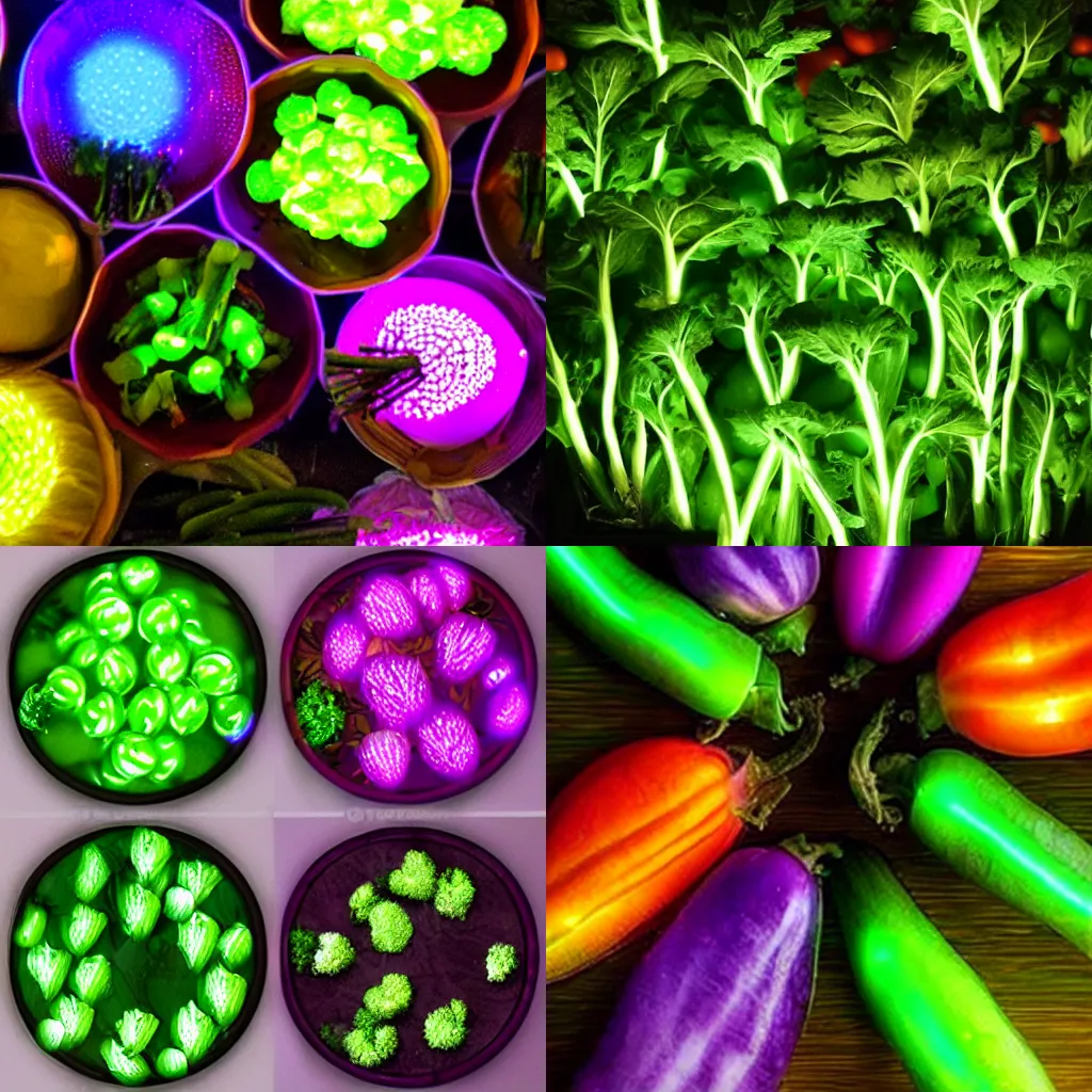 Prompt: vegetables with RGB lights