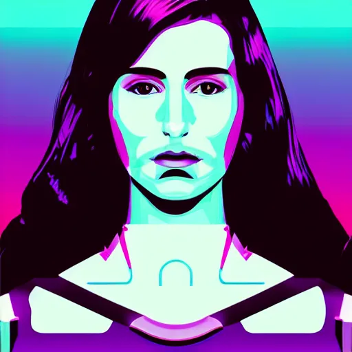 Image similar to a portrait of ava from ex machina, in retro colors, synthwave style, 2 d digital vector art