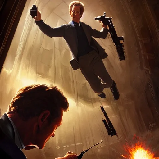 Prompt: film still of dirty harry fighting an alien, deep focus, intricate, elegant, highly detailed, digital painting, artstation, concept art, matte, sharp focus, illustration, art by artgerm and greg rutkowski and alphonse mucha and gil elvgren