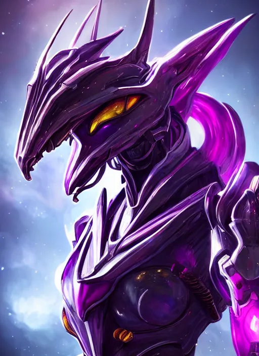 Prompt: cinematic bust shot, cosmic beautiful stunning giant robot mecha hot female dragon goddess, sharp spines, sharp metal ears, smooth purple eyes, smooth fuschia skin, elegant smooth silver armor, nebula size, epic proportions, epic scale, macro furry, furry art, dragon art, goddess art, giantess art, warframe, warframe fanart, furaffinity, octane