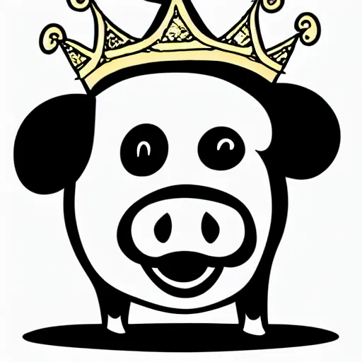 Image similar to side view of a smiling pig wearing a gold crown on it's head black and white illustration concept art in the style of Arthur Adams, full body 8k
