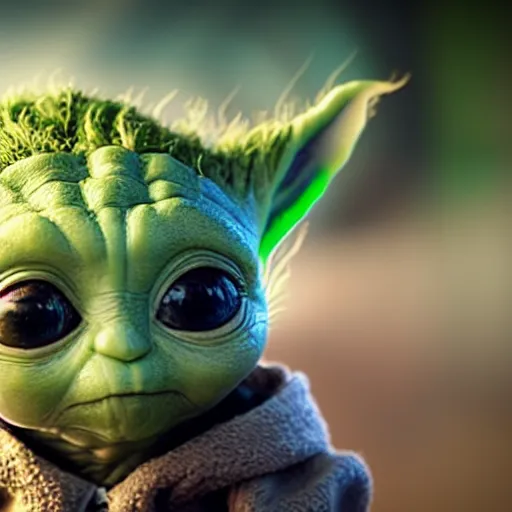 Prompt: Groot Baby Yoda take a picture together 4K quality super realistic