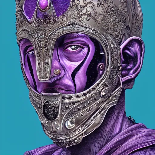 Image similar to Very very very very highly detailed epic central composition portrait of face with venetian mask, purple, intricate, dystopian, sci-fi, extremely detailed, digital painting, artstation, concept art, smooth, sharp focus, illustration, intimidating lighting, incredible art by Tokujin Yoshioka and Anton Pieck