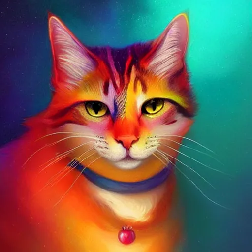 Prompt: colorful and festive cat. rich vivid colors, ambient lighting, dynamic lighting, 4 k, atmospheric lighting, painted, intricate, highly detailed by charlie bowater