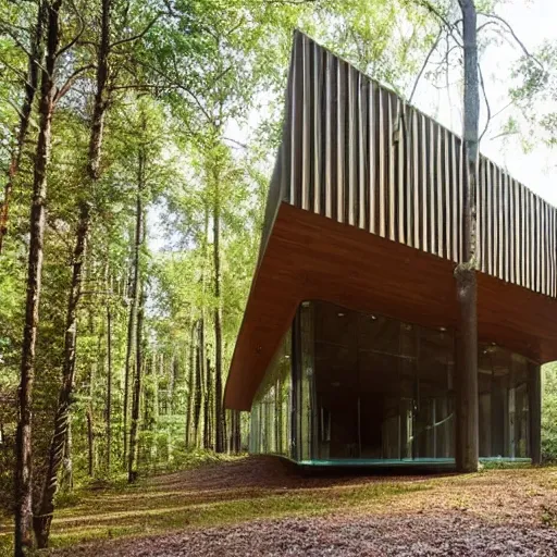 Image similar to a building in the middle of a forest, architecture