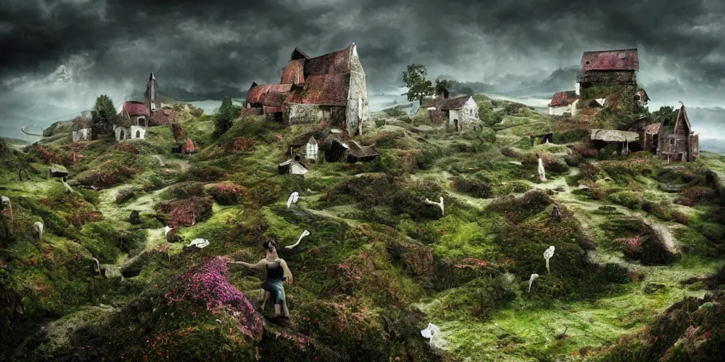 Image similar to rural southern hills, fantasy, by andreas franke