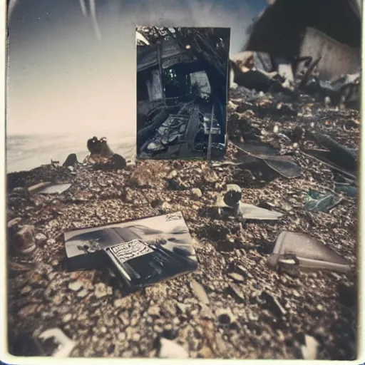 Prompt: worlds deadliest places as polaroid photo on table