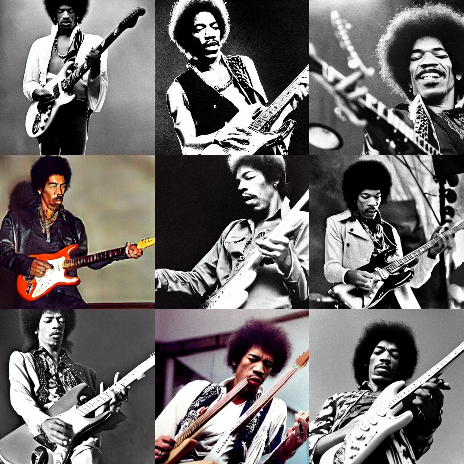 Prompt: jimi hendrix playing a right - handed stratocaster left - handed
