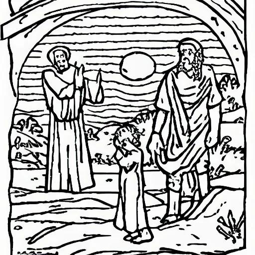 Prompt: Biblical scenes coloring page for kids