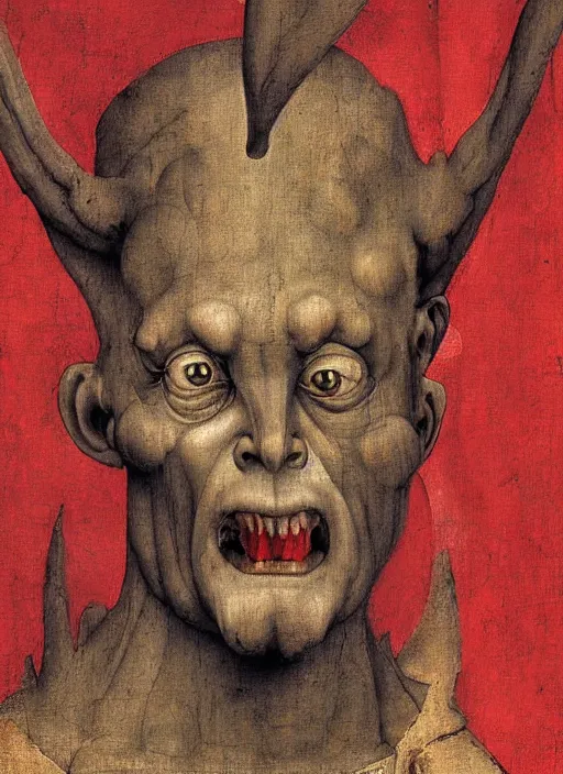 Image similar to red devil Gargoyle, Medieval painting by Jan van Eyck, Hieronymus Bosch, Florence