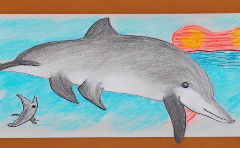 Image similar to child's crayon drawing of a dolphin