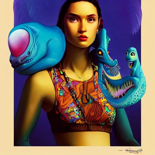 Image similar to Lofi vaporwave portrait dinosaur, Pixar style, Tristan Eaton, Stanley Artgerm, Tom Bagshaw