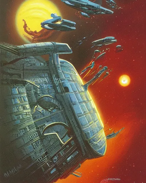 Image similar to masterpiece book cover illustration by the great famous sci - fi artist michael whelan.