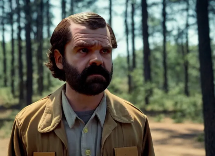 Image similar to film still of jim hopper as mike wheeler in stranger things, 8 k