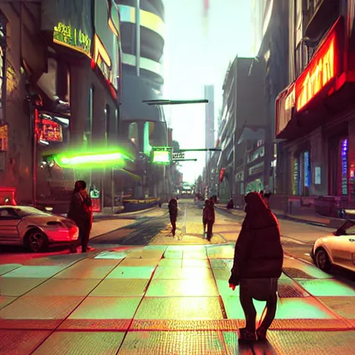 Image similar to distopian cyberpunk street, neon, photorealistic, homeless people in the streets, unreal engine 5 »