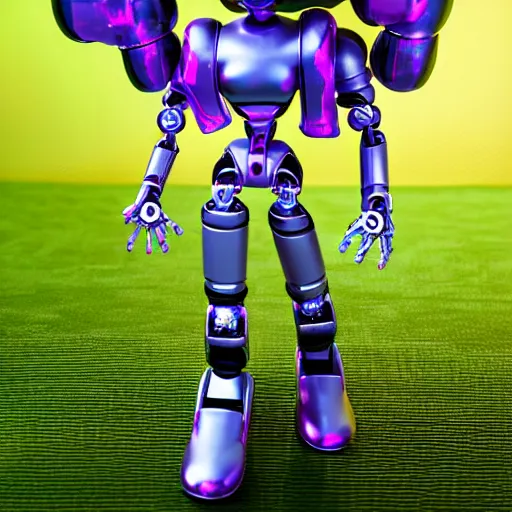 Image similar to cute chibi pvc figure of a robot girl, shiny plastic, energetic, anime, vray