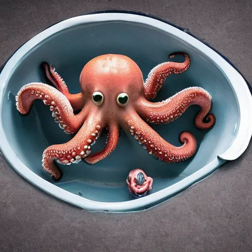 Image similar to an octopus curled up in a toilet