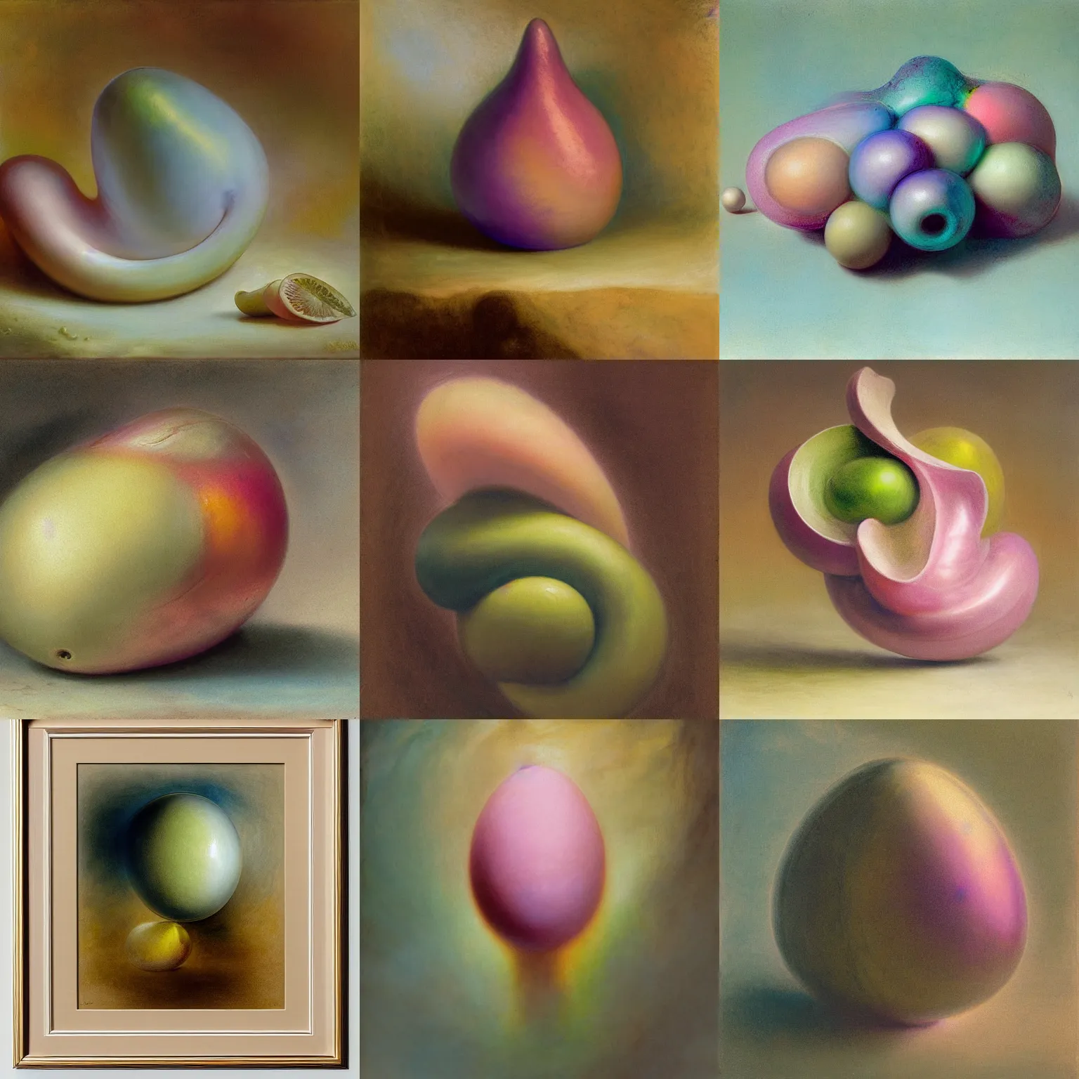 Prompt: one bulbous biomorphic form with ombre pastel colors, by thomas moran, professional fruit photography