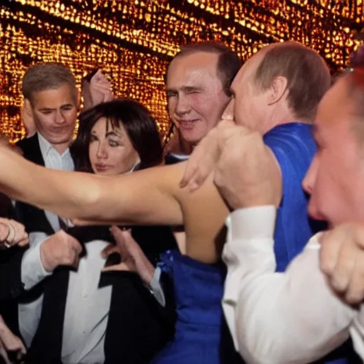 Prompt: putin tears up the dance floor, disco party