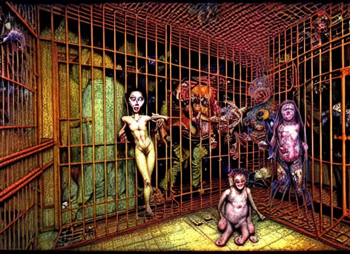 Prompt: realistic detailed photo rendered in octane 3d , of family trapped in a cage in a old soviet apartment in the eternal hyperspace of doom, shipibo , by Francis Bacon, by Ivan Bilibin, Austin Osman Spare, high quality, ultra detailed., by Ayami Kojima, Amano, Karol Bak, Greg Hildebrandt, and Mark Brooks , by Alex Grey. rich deep colors. Beksinski painting, art by Takato Yamamoto. masterpiece. rendered in blender, ultra realistic, smooth shading, ultra detailed, high resolution, cinematic, unreal 6