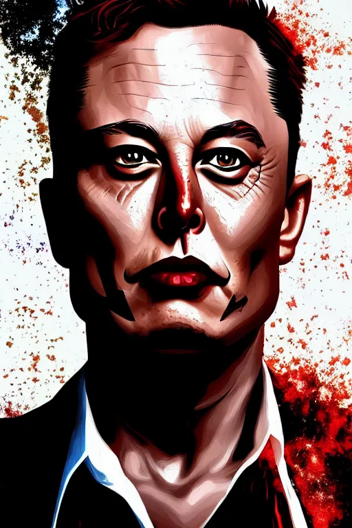 Prompt: elon musk in style of two - face harvey dent one side face has dragonskin fantasy sharp focus intricate elegant digital painting artstation