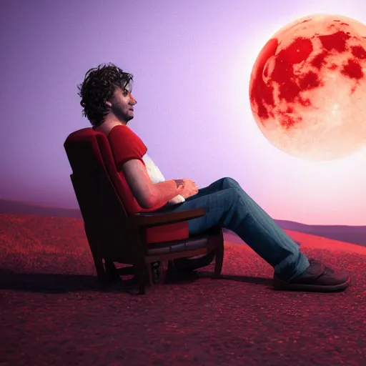 Prompt: gustavo cerati sitting on the red moon, digital art, highly detailed, render unreal engine