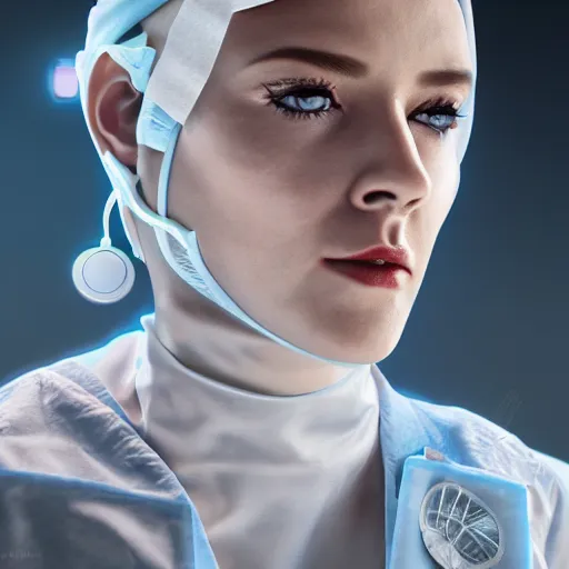 Image similar to ultra realistic and intricate detailed photograph of a futuristic surgeon, doctor, medicine, healthcare, technology, innovation, bright modern style, artstation, unreal render, depth of field, ambient lighting, award winning, stunning