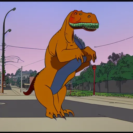 Image similar to tyrannosaurus in studio city, still from bojack horseman