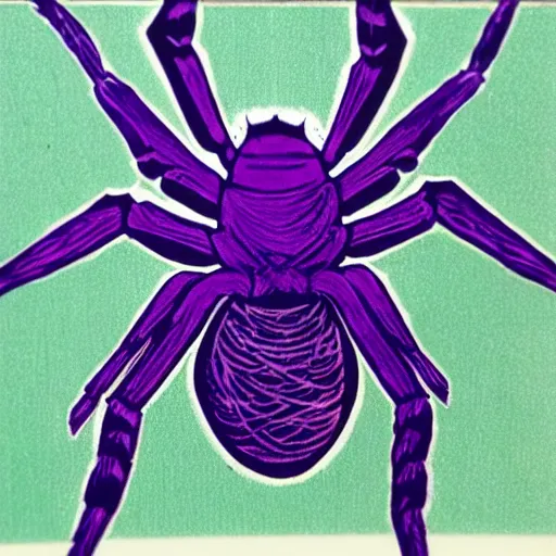 Prompt: spider, purple and green, style of hydro74, woodblock