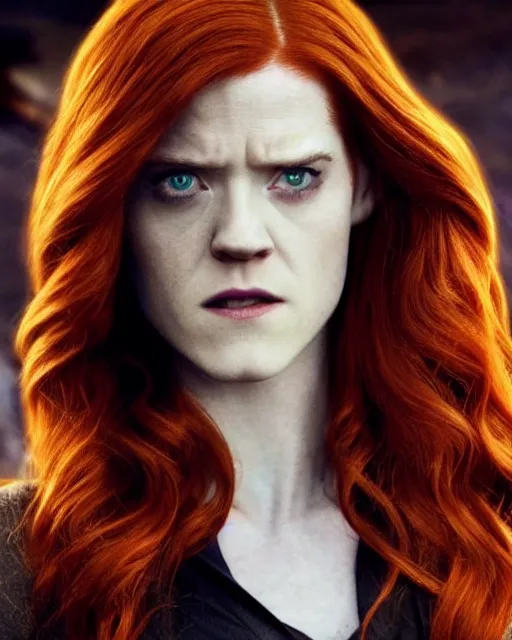 Image similar to rose leslie portraying a beautiful mara jade from star wars legends, beautiful rose leslie mara jade, in a black suit, without lightsaber, movie, hyper realistic, hollywood promotional image, imax, 8 k