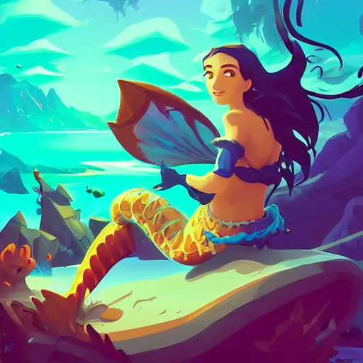 Image similar to painting mermaid treasure on sea of thieves game avatar hero smooth face median photoshop filter cutout vector, behance hd by jesper ejsing, by rhads, makoto shinkai and lois van baarle, ilya kuvshinov, rossdraws global illumination