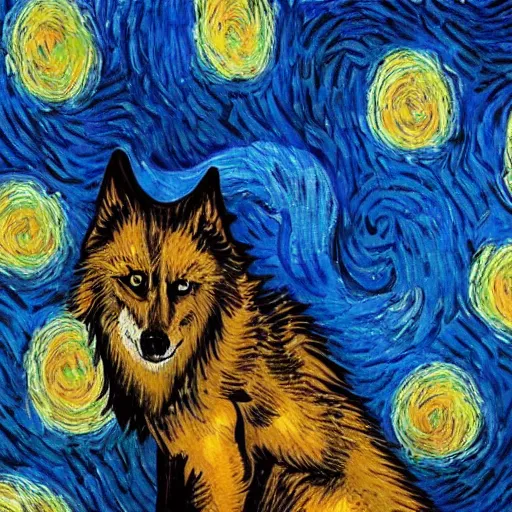 Prompt: retarded wolf, van gogh style, vivid