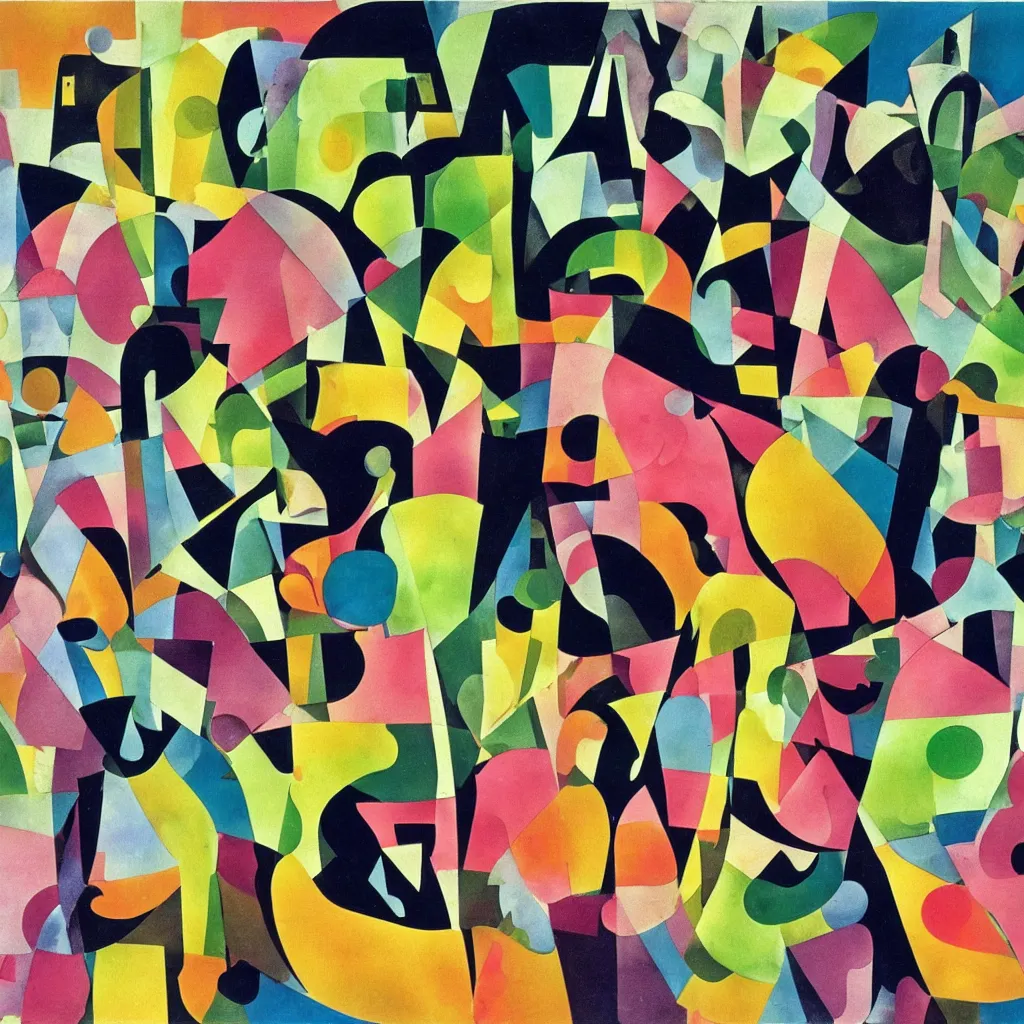 Image similar to apples and mangos in the style of eileen agar, surreal, noise, stroke cutout album cover art