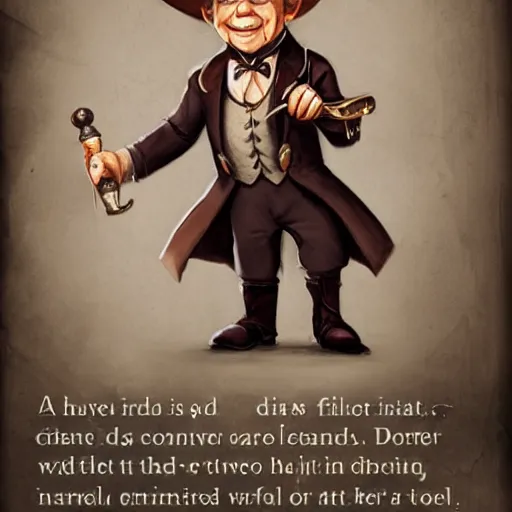 Image similar to an old halfling wearing a suit and top hat, character art, D&D